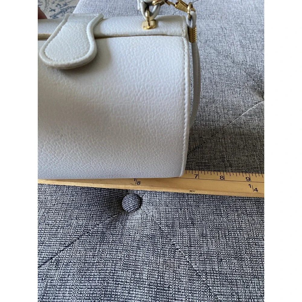 VTG White Textured Barrel Bag 80's Gold  Hardware Mini Satchel Top Handle